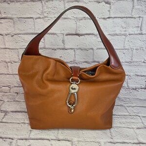 Dooney & Bourke Pebble Grain Shoulder Bag Caramel Rotating Logo Lock Hobo-style